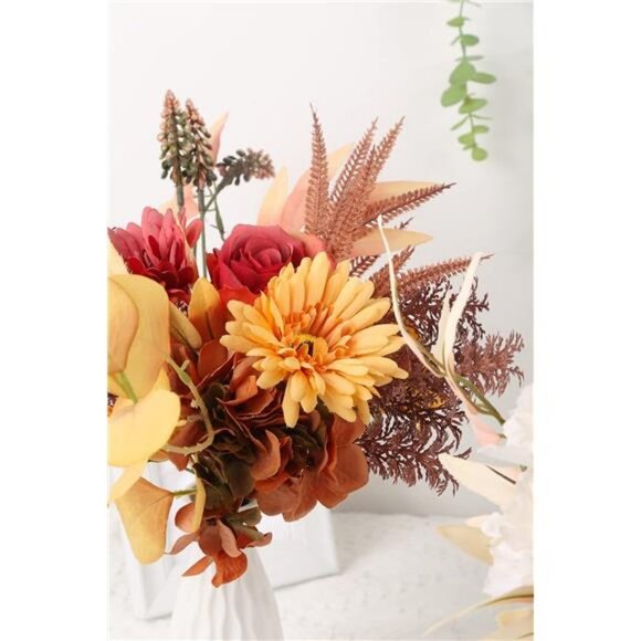 Artificial Flowers Bouquet Silk Flower (Autumn red) - Picture 6 of 7